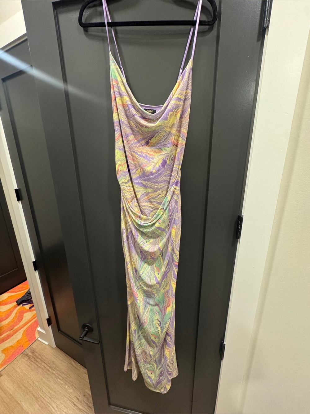 AFRM Lavender Multi-Color Slip Dress with Cowl Neck